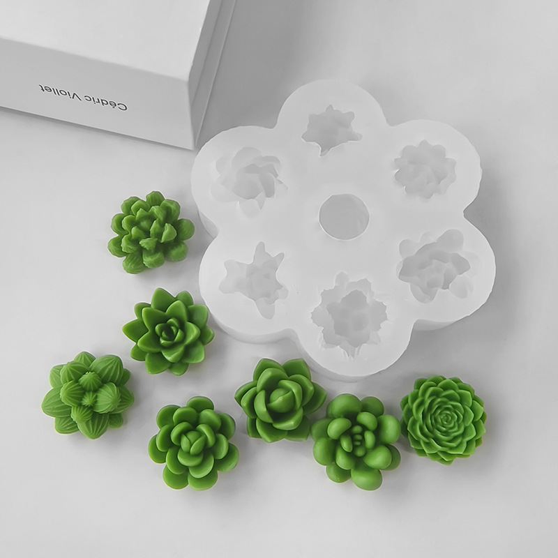 Soap Making Scents - 7-in-1 Sukkulenten-Kaktus-Silikonform, DIY Handgemachte Seife Aroma-Kerzen