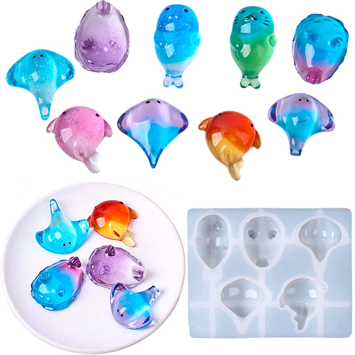 Soap Making Store - 3D-Heilungs-Silikonform mit Kawaii Manta-Rochen- und Wal-Motiv