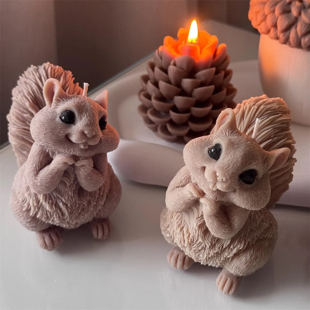 Soap Making Scents - Niedliche Eichhörnchen-Kerzenform aus Silikon, 3D-Tannenzapfen-Duftgipsform, DIY-Chipmunk-Tier-Seifenform,